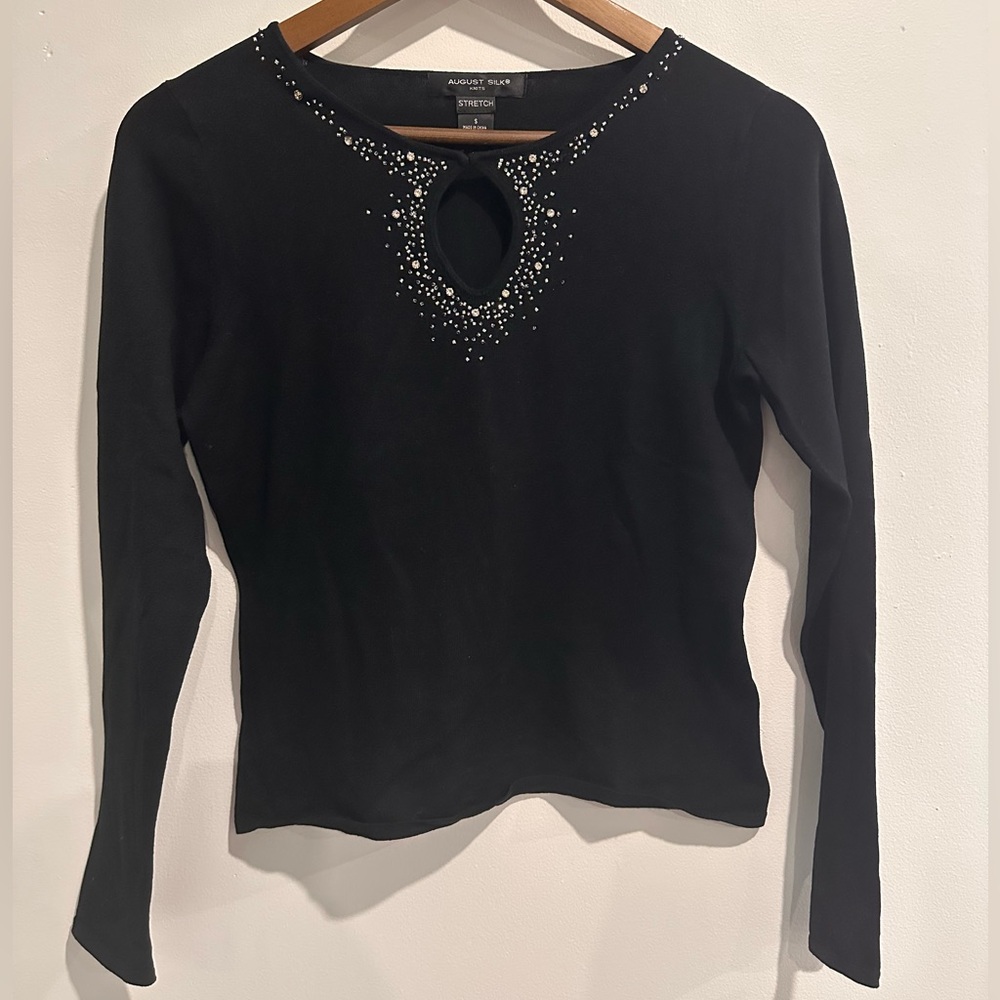 AUGUST SILK‎ Black Beaded Long Sleeve Size S